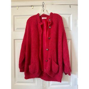Kaari vintage red mohair blend long sleeve button front jacket coat cardigan